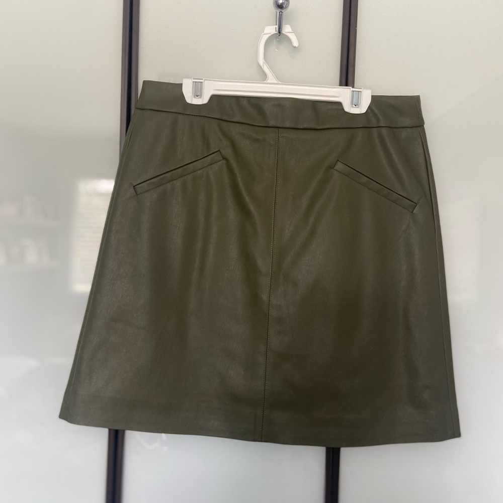 Green leather mini skirt